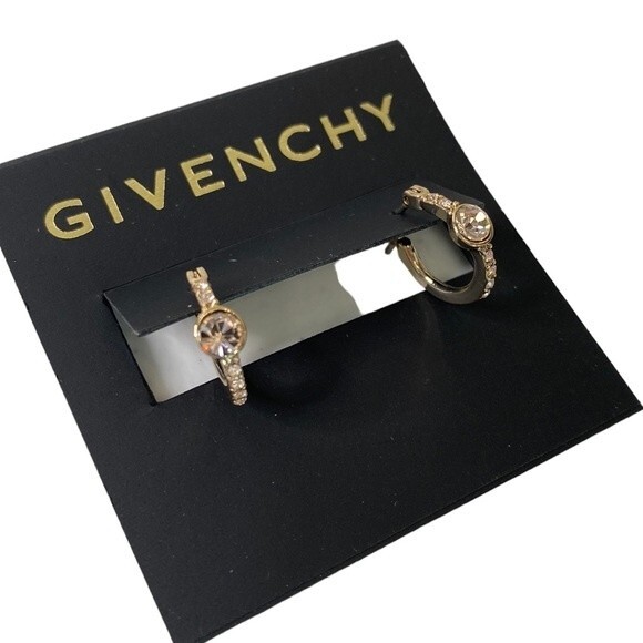 Givenchy Rose Gold Tone Crystal Small Hoop Earrings Saddleback Closure - Picture 1 of 7